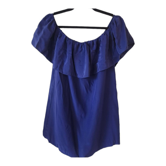 Amanda Uprichard Silk Ruffled top Royal Blue M - Picture 1 of 7